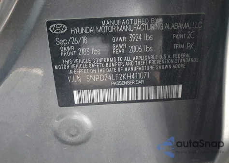 2019 Hyundai Elantra Se from USA, damaged, VIN 5NPD74LF2KH411071